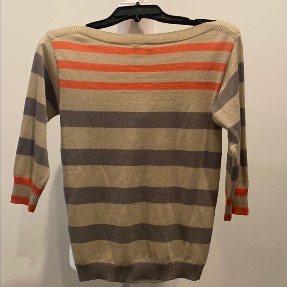 Tan/gray striped BP boatneck sweater